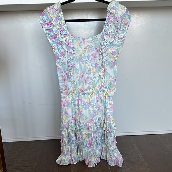 LoveShackFancy x Intermix Exclusive Ivorie Viscose Floral Ruffle Mini Dr… - Picture 10 of 10